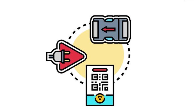 Modular connector joints concept electrical plug connections, smartphone interface with qr code, and a buckle fastener for quick and easy access and assembly