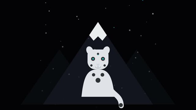 A stylized cheetah sits peacefully beneath a triangular mountain peak during the quiet night while glowing stars twinkle softly throughout the expansive dark sky in this creative artistic