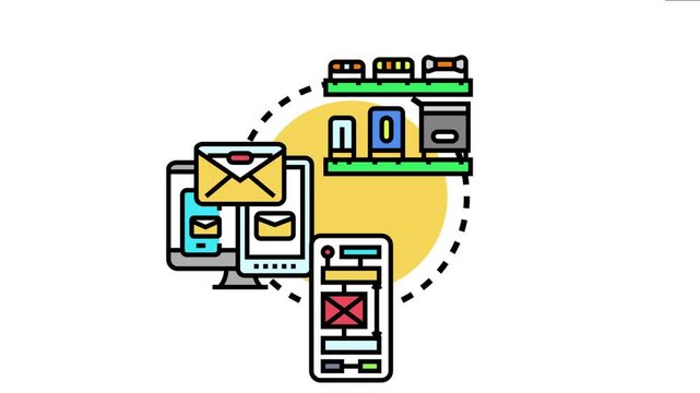 Digital components moving within an abstract circle, symbolizing flexible layout templates for web design, mobile applications, and content management systems