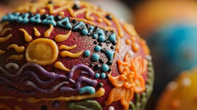Decorated Easter Eggs Rotating Slowly on a Dark Background, Showcasing Intricate Floral Patterns and Vibrant Colors. Animated Looping Footage.