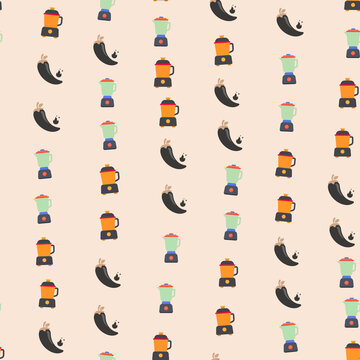 Seamless pattern of blenders and eggplants
