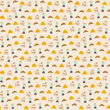 Seamless pattern of food items