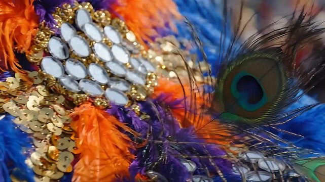 Peacock Feathers Gracefully Swaying with Jeweled Accents, Creating a Vibrant and Shimmering Display. and Blue and Orange