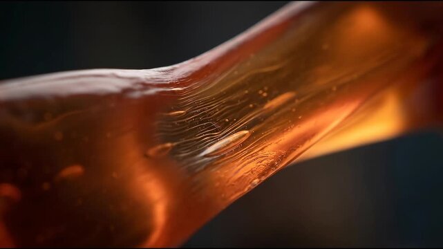 Robotics material innovation is portrayed through a close-up of translucent burnt-orange elastomer