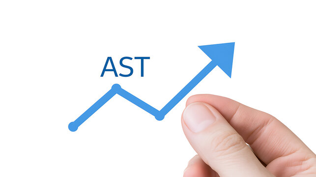 A hand touch a blue growth chart with upward arrow symbol and text against a clean white background representing success and progress