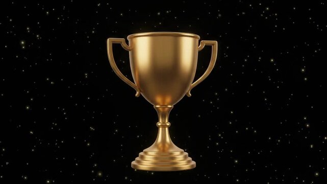Gold trophy sparkles on black for awards and victory graphics