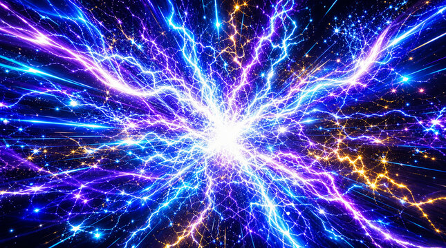 雷と電撃エネルギーが炸裂するゲームVFX背景パチンコ風演出Abstract lightning and electric energy explosion game VFX background