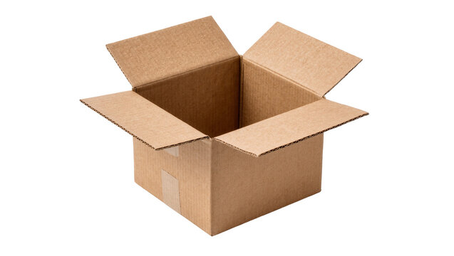 Open corrugated cardboard box with flaps extended, isolated on transparent background