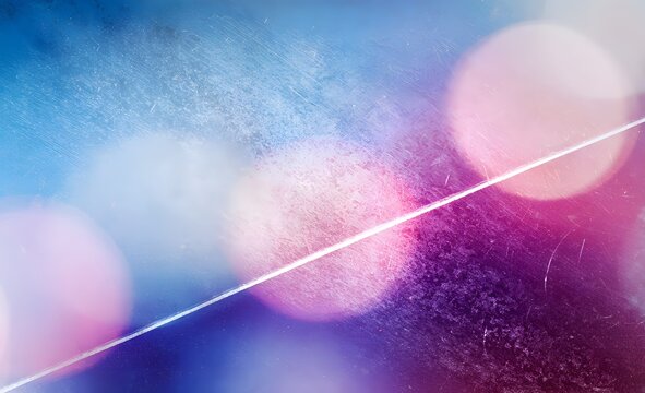 Fond Abstrait Textur&eacute; avec Effet Film Ray&eacute;, Lumi&egrave;re Bokeh Rose et Nuances Bleues pour Cr&eacute;ation Graphique Retro et Artistique