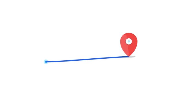 Premium seamless motion animation of a location pin traveling along an elastic navigation route and reaching a destination point. Ideal for GPS navigation, delivery tracking, transportation apps, trav