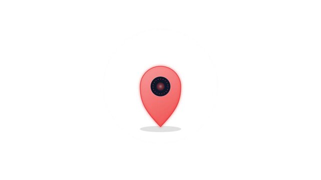 Futuristic seamless animation of a smart location pin transforming into an emergency alert beacon system. Perfect for safety applications, smart city platforms, rescue technology, GPS tracking, and pu