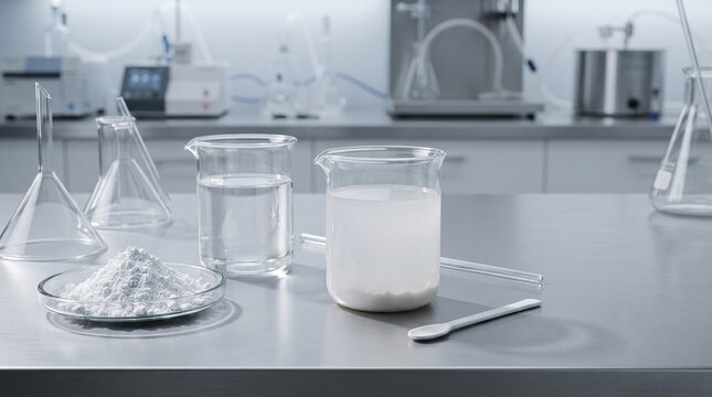 Ultra-realistic calcium hydroxide powder and limewater laboratory composition featuring crystalline particles
