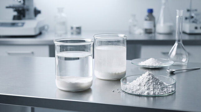 Ultra-realistic calcium hydroxide powder and limewater laboratory composition featuring crystalline particles