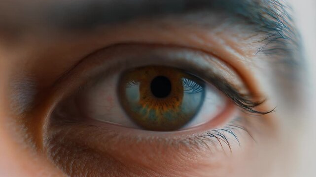 A close-up, tri-panel view of a human eye focusing on the iris and surrounding skin.