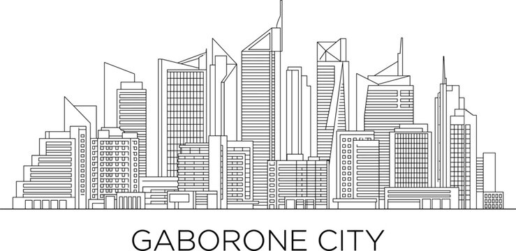 Gaborone City Skyline Line Art with Modern Skyscrapers and Contemporary Urban Architecture