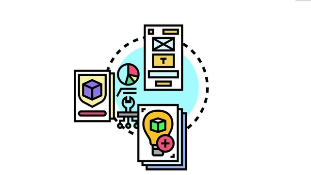 Mobile application prototyping process stages of creating a user interface, developing new ideas, and implementing features for digital product design