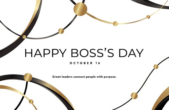 Happy boss day greeting card design with abstract golden circles and lines