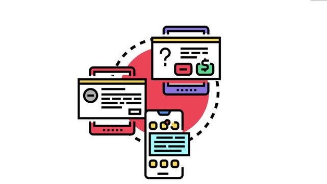 Mobile applications concept with various digital devices connecting and synchronizing information, cross device functionality and shared user experience in a digital network