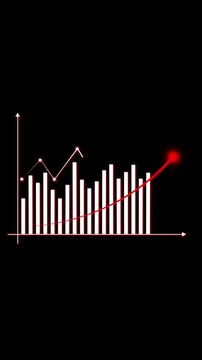 Bar graph animation displays a red line and downward arrow Corporate loss reflects across this bar graph animation Economic trading trends guide this bar graph animation