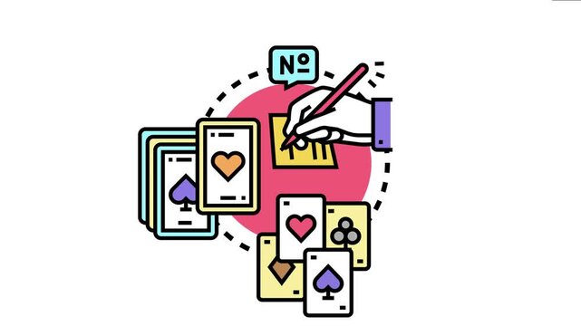 Human hand mixing playing cards on a surface, arranging a stack of cards with hearts, spades, diamonds, and clubs symbols for entertainment and chance