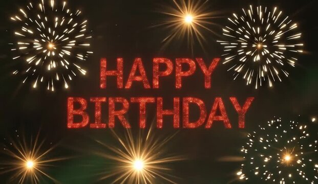 Festive motion graphic featuring the words &ldquo;HAPPY BIRTHDAY&rdquo; in elegant, highly readable 3D red glittering letters centered against a deep pure-black background