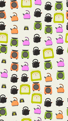 Fototapeta premium Stylized Kitchen Scales and Kettles Pattern