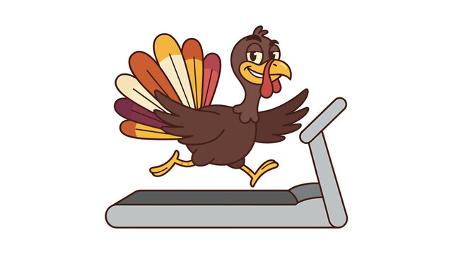 Cartoon turkey running on a treadmill