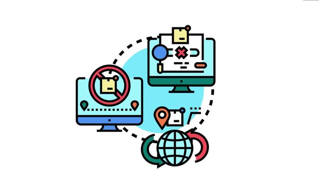 Digital screens absent data and lost package tracking, symbolizing errors in logistics, global delivery problems, and untracked parcels across networks