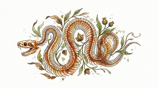 Snake Skeletal Anatomy Illustration for Natural History Education
