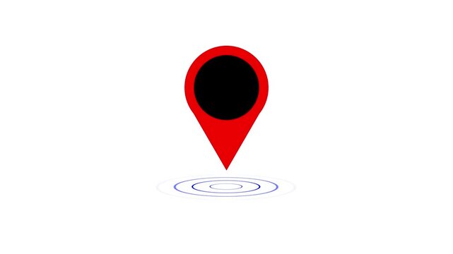 G PS location pointer animated with radio wave, location pointer, pin icon on black background.
