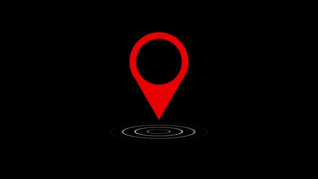 G PS location pointer animated with radio wave, location pointer, pin icon on black background.