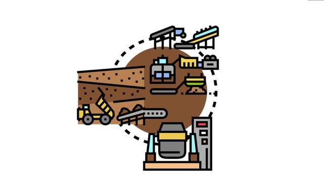 Mining and processing ore operations . Showing extraction of raw materials from the earth and their subsequent industrial refinement