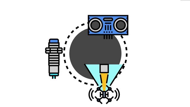 Minimum distance guideline concept various sensors for measuring and maintaining safe proximity, representing safety and automation in an industrial setting