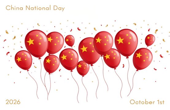 Red balloons with yellow stars for china national day celebration