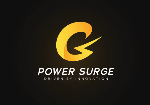 Initial G volt and power with thunder tech and innovation logo icon template
