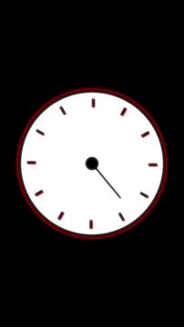 Minimal white analog wall clock with red rim and black hands showing about 1:08, isolated on a black background