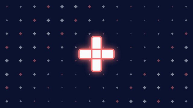 Medical cross grid pulsing white red pattern on navy blue background
