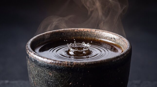 Ceramic cup with liquid splash and steam
