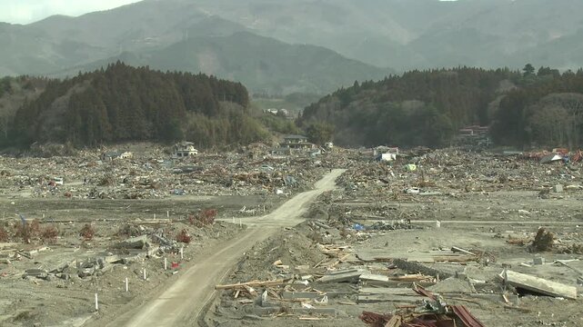 Remains Of Town Destroyed In Aftermath Of Tsunami In Japan