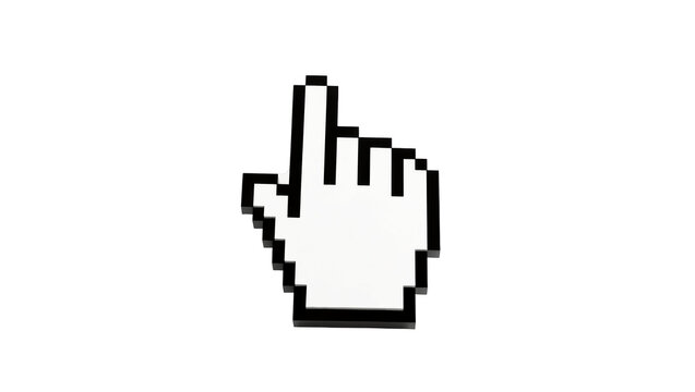Pixelated hand cursor pointing, isolated on transparent background