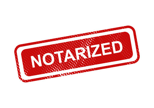 Red notary stamp with notarized text illustration