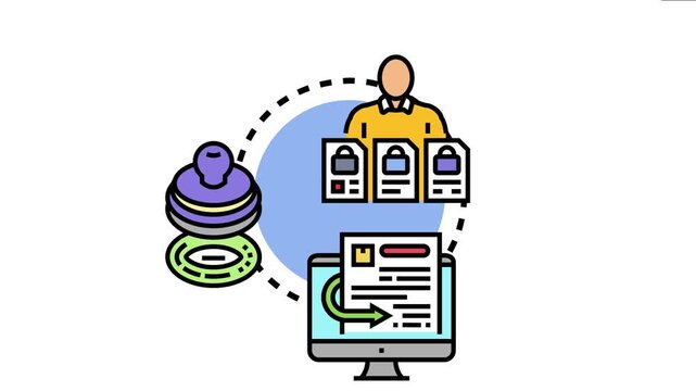 Person considering multiple files and an online agreement document on a computer, indicating the process of accepting a business proposal or contract approval