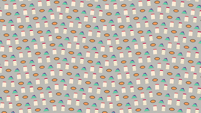 Seamless pattern of jars, ovals, and stylized shapes
