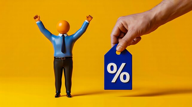 Business finance concept with professional and percentage symbol representing financial rates and investment decisions