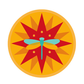 Stylized dragonfly graphic with starburst design