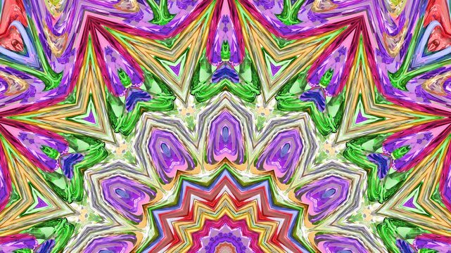 Vivid fractal forms evolve in colorful half circle symmetry burst. Vibrant kaleidoscope animation of cascade and morph patterns. Dynamic symmetrical abstract motion background. 4K UHD 4096x2304