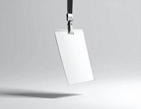 Vertical blank white employee badge lanyard mockup template for corporate pass