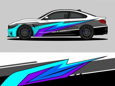 Colorful vinyl wrap design on sports car.