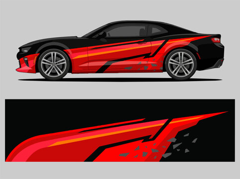 Red and black sports car with dynamic racing decals 1.