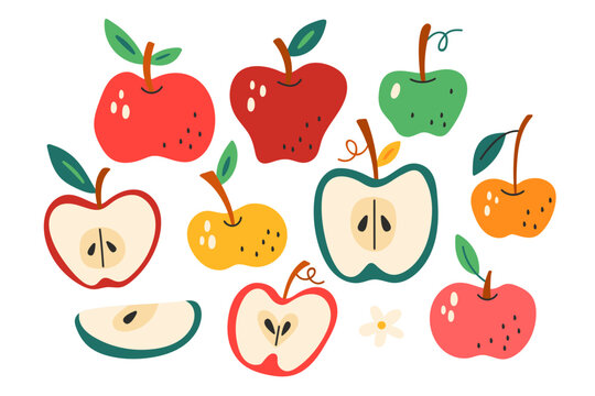 Apple cute elements set. Childish print for cards, posters, apparel and stickers.